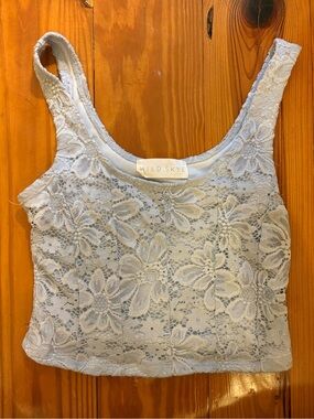 Wild Skye Lace Cropped Tank Top in Light Blue